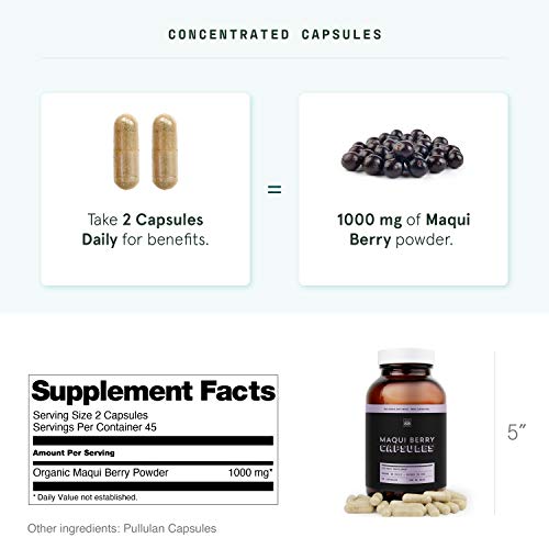 SB Organics Maqui Berry Capsules - 90 ct Non-GMO Vegan Supplement Made of Pure Maqui Berry Powder from Chile - Rich in Antioxidants