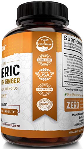 Turmeric Curcumin with Ginger & BioPerine Black Pepper Supplement :: Anti-Inflammatory, Antioxidant, Anti Aging :: 100% Natural, Non-GMO, Vegan Best Maximum Potency, No Side Effects (180 Capsules)