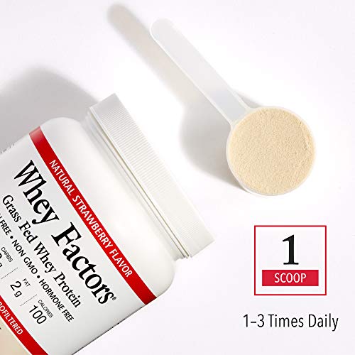 Whey Factors by Natural Factors, Grass Fed Whey Protein Concentrate, Aids Muscle Development and Immune Health, Strawberry, 12 Oz