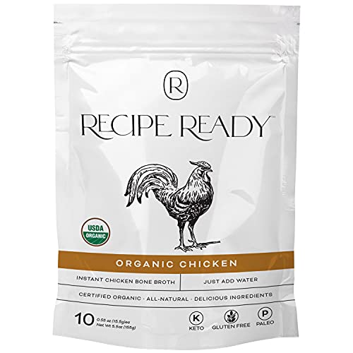 Recipe Ready Instant Organic Chicken Bone Broth Packets, 10ct. Solar Energy Produced Single Serve Chicken Broth & Bone Broth Soup - 100% Natural Organic Bone Broth Protein Powder, Bone Broth Collagen