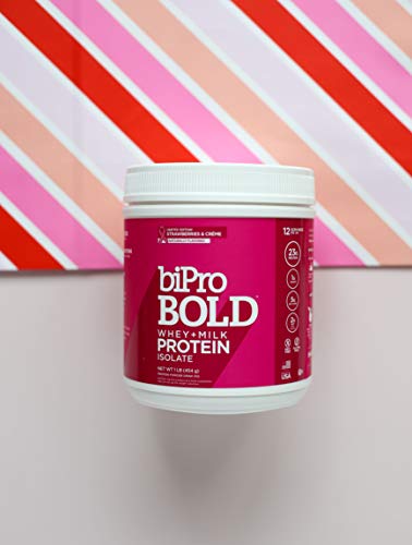 BiPro Bold Milk & Whey Protein Powder Isolate for Every Lifestyle, Strawberries & Crème 1 Pound - No Added Sugar, Suitable for Lactose Intolerance, Gluten Free, Contains Prebiotic Fiber