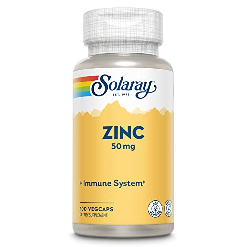 Solaray Zinc 50 mg Amino Acid Chelate with Pumpkin Seed, Immune & Cellular Health Support, Bioavailable, 100 VegCaps