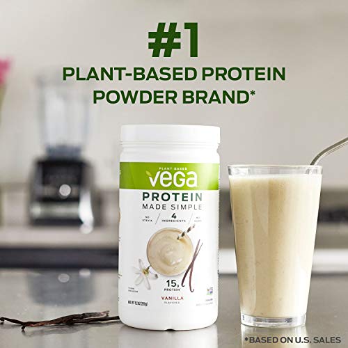 Vega Protein Made Simple, Vanilla, Stevia Free Vegan Plant Based Protein Powder, Healthy, Gluten Free, Pea Protein for Women and Men, 9.2 Ounces (10 Servings)