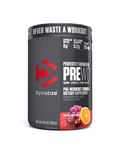 Dymatize PreW.O., Pre Workout Powder with Caffeine, Maximize Energy, Strength & Endurance, Amplify Intensity of Workouts, Chilled Fruit Fusion, 400g