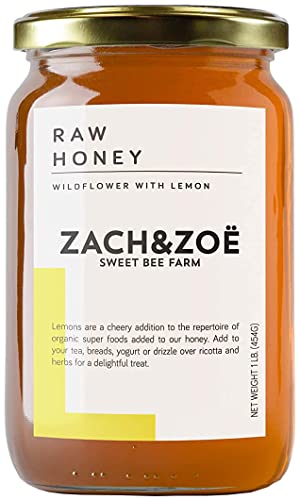 Unfiltered Raw Honey by Zach & Zoe Sweet Bee Farm – Pure Farm Raised Honey Packed with Powerful Anti-oxidants, Amino Acids, Enzymes, and Vitamins! (Lemon - 16oz)