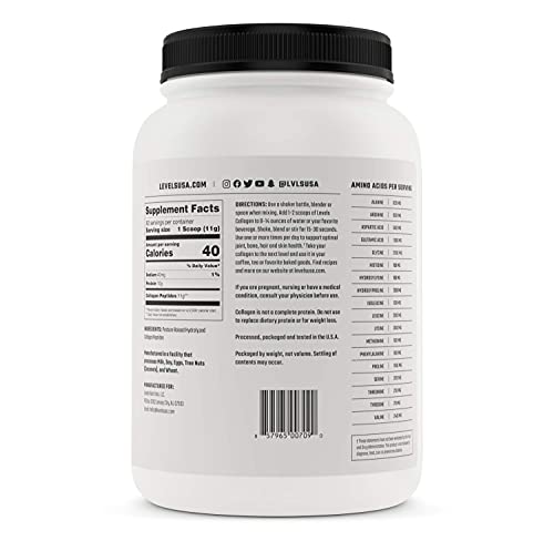 Levels Collagen Peptides, Pasture Raised, No GMOs, Unflavored, 2LB