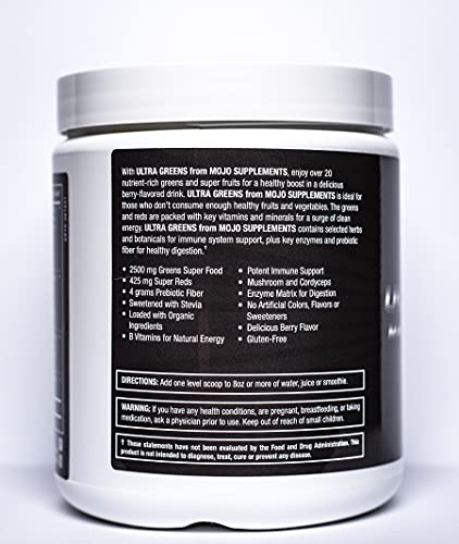 Ultra Greens Superfood Drink Mix – Natural Energy Supplement - Immune System Support Boost – Healthy Digestion Aid – Ultimate Brain Body Multi Vitamin Work Out Formula – Pre Post Gym Sports Or Daily
