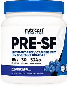 Nutricost Stim-Free Pre-Workout, 30 Servings (Blue Raspberry) - Non-GMO, Gluten Free