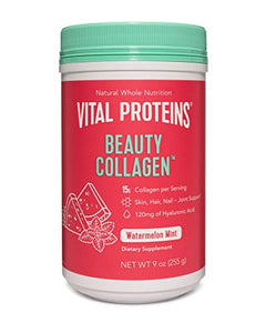 Vital Proteins Beauty Collagen Peptides Powder Supplement for Women, 120mg of Hyaluronic Acid, 15g of Collagen Per Serving, Enhances Skin Elasticity and Hydration, Watermelon Mint, 9oz Canister