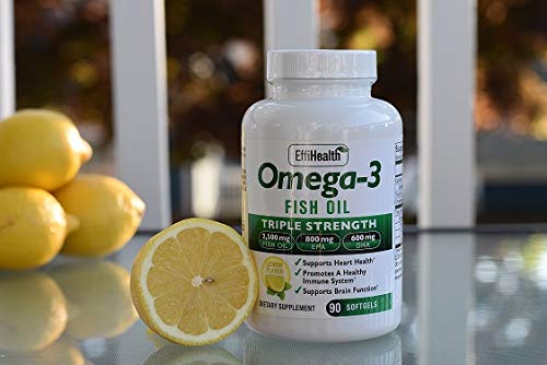 EffiHealth Omega-3 Fish Oil - Triple Strength 2500mg Fish Oil, 1200mg EPA, 600mg DHA - Supports Hearth Health, Brain health and Immune Support – Lemon Flavor, Burpless Fish Oil