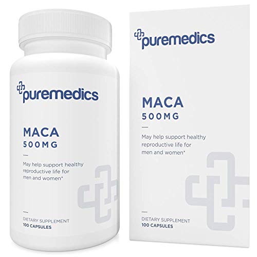 PUREMEDICS Maca Root Capsules - Maca Supplement for Men and Women to Support Reproductive Health - Formulated by Doctors - Pure & Hypoallergenic - 3rd Party Certified - 100 Capsules