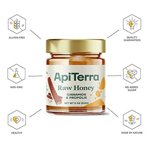 ApiTerra - Raw Honey with Cinnamon & Propolis , 11oz (pack of 3)