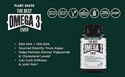 The Very Best Vegan Omega 3 Supplement - 120 Capsules - Vegan Algae Omega 3 Supplement Alternative - Plant Based Fish Oil Alternative- DHA & EPA Supplement - Made in The USA - Heart Stress Relief