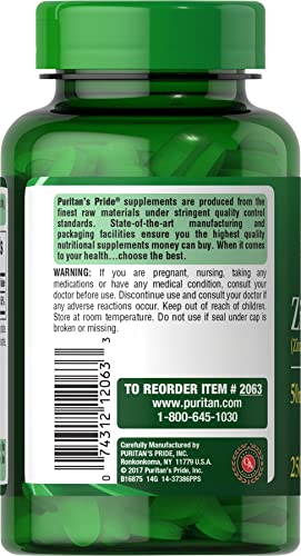 Puritan's Pride Zinc 50 Mg to Support Immune Health Tablets, 250 Count