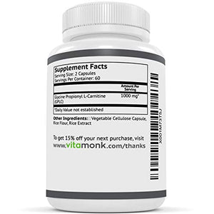 GlycoTrax™ GPLC Extra Large Bottle - 120 Capsules of High-Absorption Glycine Propionyl-L-Carnitine with No Artificial Fillers - Glycine Propionyl L Carnitine Supplement