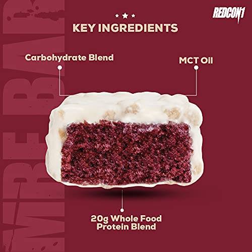 Redcon1 MRE Bar - Meal Replacement Protein Bar (1 Box / 12 Bars), Real Whole Food Sourced Protein, Real Food Taste, 20G Protein (Red Velvet Cake)