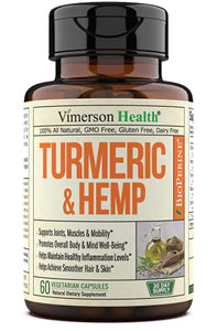 Turmeric Curcumin, Hemp Powder, BioPerine & Lemon Balm - Joint Discomfort Relief Supplement for Balanced Inflammation. Stress, Sleep & Mood Support with Curcuminoids & Black Pepper for Men and Women