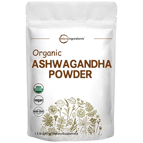 Pure Organic Ashwagandha Root Powder,1.5 Pound (1 Year Supply), with Active Withanolides, Adaptogenic Ayurvedic Herbal Supplements for Stress Relief and Mood Balancing, No GMO, India Origin