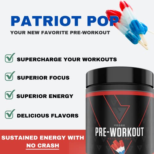 Vedge Nutrition Patriot Pop Pre- Workout | Vegan Pre-Workout | Dairy Free, Soy Free, Non-GMO | Long Lasting Energy, No Crash | Caffeine, Citrulline Malate, Nitric Oxide Booster | 40 Servings