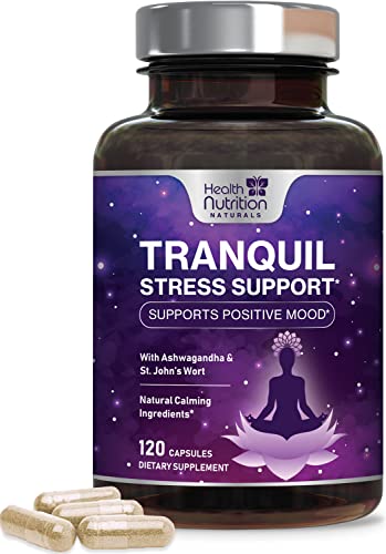 Stress Support Supplement 1000mg, Natural Herbal Formula for Calm, Positive Mood, Relaxation - Made in USA - with Ashwagandha, Niacin, L-Theanine, Rhodiola Rosea, 5-Htp - 120 Capsules