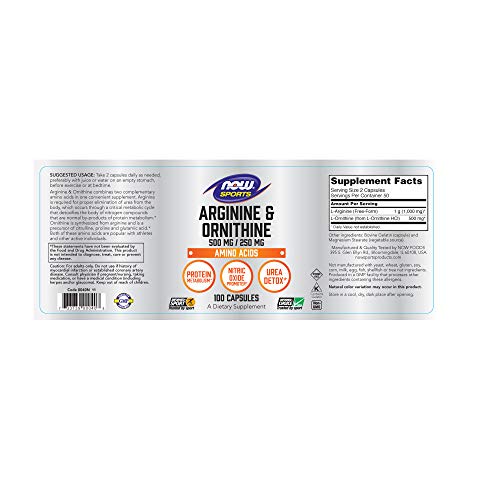 Arginine Ornithine Now Foods 100 Caps