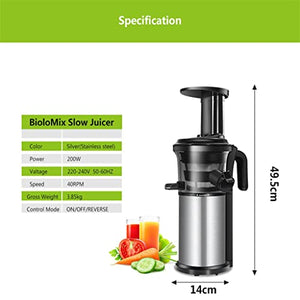 ZPDD 200W 40RPM Stainless Steel Masticating Slow Auger Juicer Fruit and Vegetable Juice Extractor Compact Cold Press Juice (Size : Standard Kit)