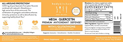 Body Kitchen - Mega Quercetin 1000mg with L-Glutathione, Complete Respiratory Support, Promotes NAC Production, Supports Immune, Cardiovascular Health and Detox, Non-GMO, Veggie Caps, 3 Pack