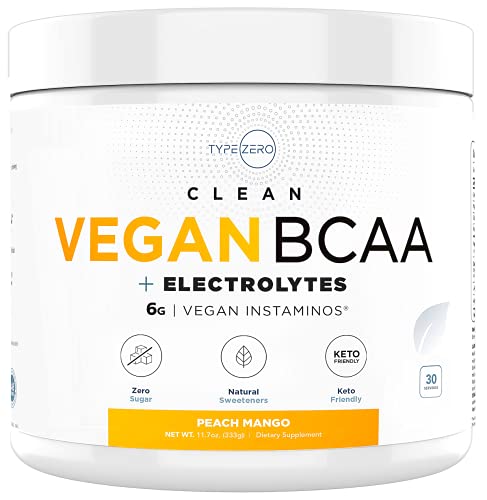 Ultra Clean Vegan BCAA Powder + Electrolytes (Peach Mango | 6G) 2:1:1 Sugar-Free/No Sucralose BCAAs Amino Acids Supplement for Women/Men - Best BCAA Vegan Amino Acids After Post Workout Recovery Drink