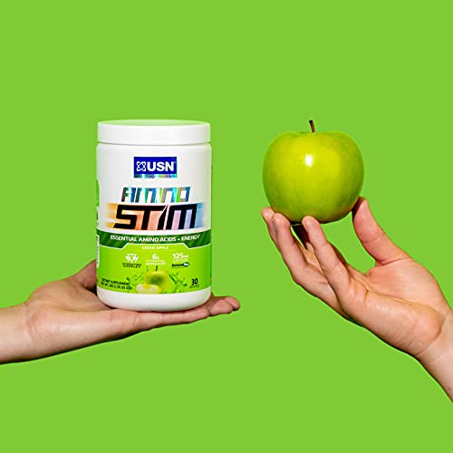 USN Amino Stim EAAs (Essential Amino Acids) + Energy, 125mg Caffeine, 6g Essential Amino Acids, Hydration Complex, Muscle Growth Recovery, Green Apple, 10.05 Ounce (Pack of 1)
