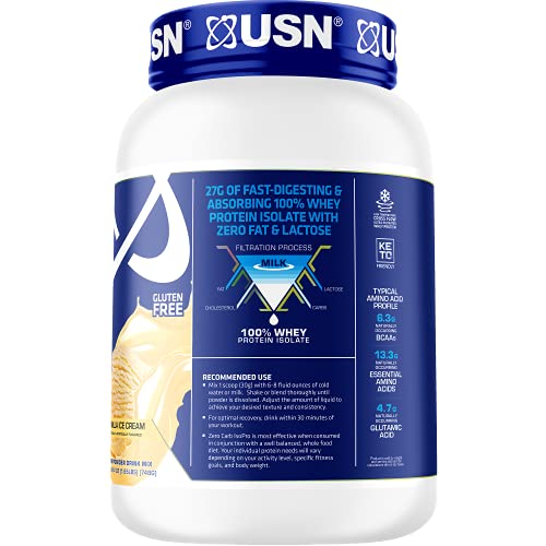 USN Supplements Zero Carb IsoPro 100% Whey Protein Isolate Powder - Keto Friendly, Sugar Free and Low Calorie, Vanilla, 1.7 Pounds