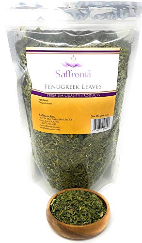 Saffronia Dried Fenugreek Leaves - Premium Quality Product All Natural Sun dried Gluten Free Non GMO Kasuri Methi - 6 Oz