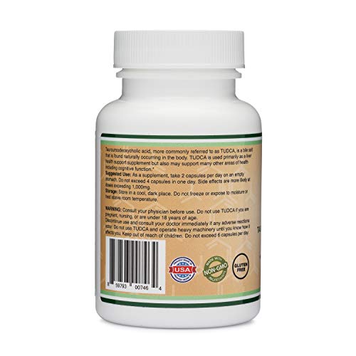 TUDCA Liver Support Supplement, 500mg Servings, Liver Health Aid for Detox and Cleanse (60 Capsules, 250mg) Genuine Bile Acid TUDCA With Strong Bitter Taste by Double Wood Supplements