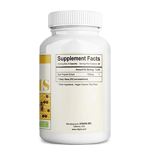 Vitapia Bee Propolis 1000mg - 120 Veggie Capsules - Non-GMO - Supports Immune System and Dental Health, Anti-inflammatory