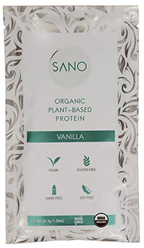 SANO Organic Vanilla Bean Plant Based Protein Powder, Vegan, Keto Friendly, Low Net Carbs, Non Dairy, Gluten Free, Sugar Free, Lactose Free, Soy Free, Non-GMO, 28 Single Serving Packets
