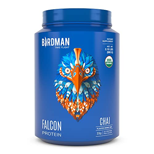 Birdman Falcon Premium Organic Plant Based Protein Powder, Vegan, Low Net Carbs, Keto, No Sugar Added, Non Dairy, Gluten-Free, Soy-Free, Lactose-Free, Non-GMO, Chai Flavor 33 Servings, 2.18lb