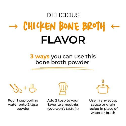 Bone Broth Powder, Chicken, 12 g Protein, Keto Diet, Paleo, 100% Recyclable Package, Use On-The-Go. 3 Pack