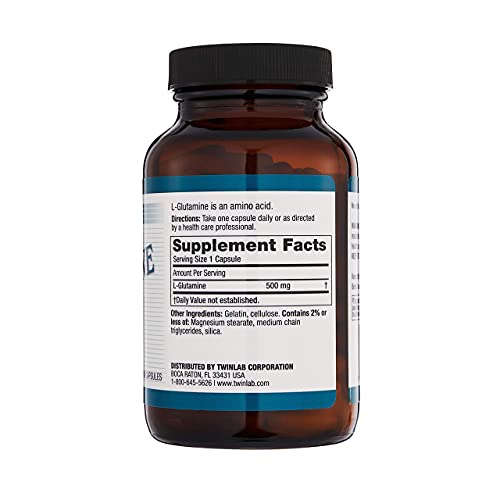 Twinlab L-Glutamine 500 mg - Amino Acid Supplement for Immune Support, Digestive Support, Metabolism Boost, Gut Health and Muscle Recovery, 100 Capsules