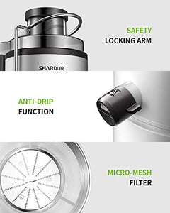 Juicer, Juicer Machines, SHARDOR Centrifugal juicer with Big Mouth 3" Feed Chute, Juice Maker for Whole Fruits & Veggies, Juice Extractor with Dual Speeds, Easy to Clean, Anti-drip, BPA-Free, White