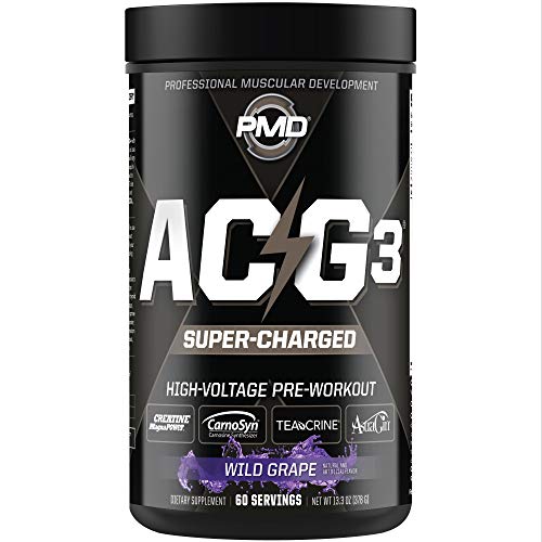 PMD Sports ACG3 Supercharged - Pre Workout - Powerful Strength, High Energy, Maximize Mental Focus, Endurance and Optimum Workout Performance for Men and Women- Wild Grape (60 Servings)