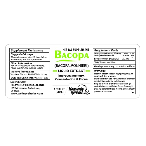 Improves Memory Concentration, Focus with Bacopa Drops - Bacopa Monnieri Extract | Brain Supplement Memory Supplement Cognitive Enhancement | Herbal Remedy 1.83 fl oz