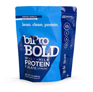 BiPro Bold Milk & Whey Protein Powder Isolate for Every Lifestyle, Creamy Vanilla, 2 Pounds - No Added Sugar, Suitable for Lactose Intolerance, Gluten Free, Contains Prebiotic Fiber