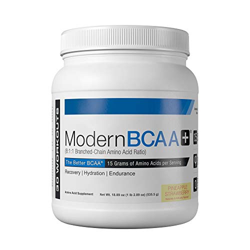 Modern BCAA+ Original Branched Chain Amino Acid Powder Pineapple Strawberry | Sugar Free Post Workout Muscle Recovery & Hydration Drink with 15g Aminos and 8:1:1 BCAA Ratio for Men & Women 30 Servings