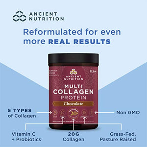Collagen Powder Protein by Ancient Nutrition, Multi Collagen Chocolate Protein Powder, 40 Servings, with Vitamin C, Hydrolyzed Collagen Peptides Supports Skin and Nails, Gut Health, 16.65oz