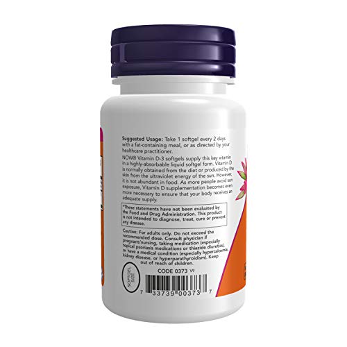 NOW Supplements, Vitamin D-3 5,000 IU, High Potency, Structural Support*, 240 Softgels, (NF_0373)