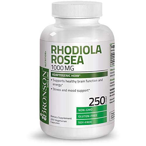 Bronson Rhodiola Rosea 1000 mg - Adaptogenic Herb for Brain, Stress & Mood Support - Non-GMO, 250 Vegetarian Capsules