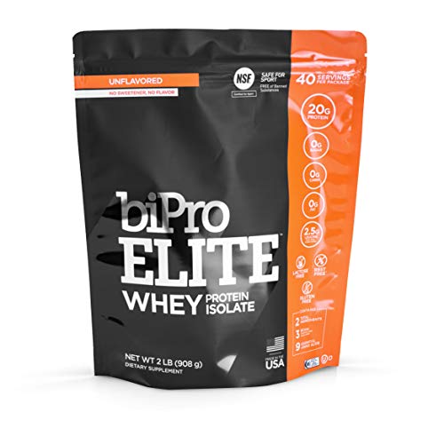 BiPro Elite 100% Whey Protein Powder Isolate for High-Intensity Fitness, Unflavored, 2 Pounds - Approved for Sport, Sugar Free, Suitable for Lactose Intolerance, Gluten Free