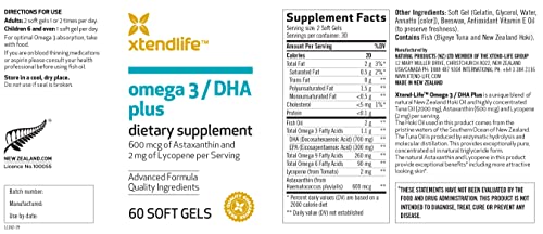 Xtend-Life, Omega 3 DHA Plus, Wild-Caught Fish Oil + Lycopene and Astaxanthin to Support Skin, 60 Soft Gels (700mg DHA)