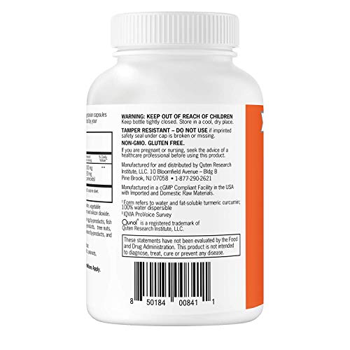 Turmeric Curcumin Capsules, 40x Better Absorption, Qunol 1000mg Extra Strength Supplement, Patented Hydro-Soluble Technology, Alternative to Turmeric Curcumin with Black Pepper, 30 Veggie Capsules