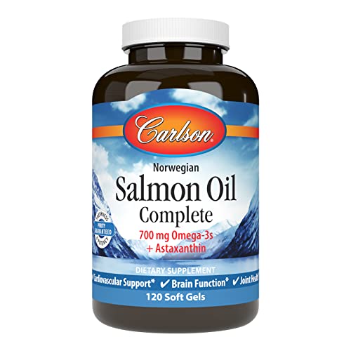 Carlson - Salmon Oil Complete, 700 mg Omega-3s + Astaxanthin, Circulation Support, Brain Function & Joint Health, Norwegian, 120 Softgels