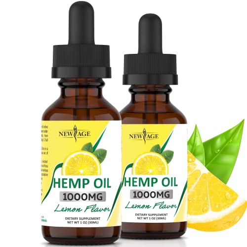 Hemp Oil Extract - 2 Pack - New Age 1000 - Grown & Made in USA - Natural Hemp Drops - Helps with Sleep, Skin & Hair (Lemon 1000mg)